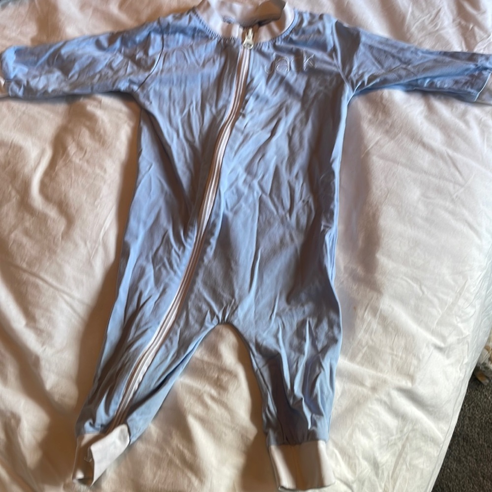 Footless light blue pajamas monogrammed “jack”